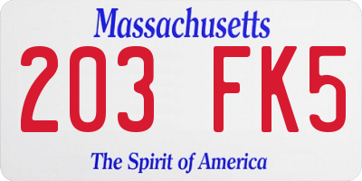 MA license plate 203FK5
