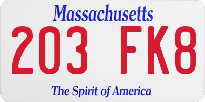 MA license plate 203FK8