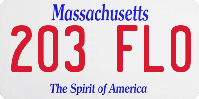 MA license plate 203FL0