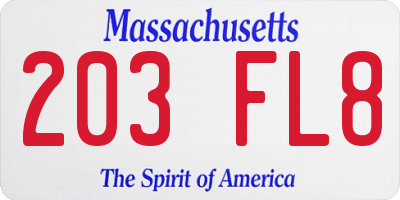 MA license plate 203FL8