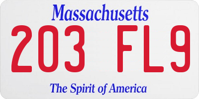 MA license plate 203FL9