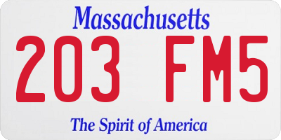 MA license plate 203FM5