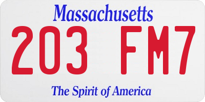 MA license plate 203FM7