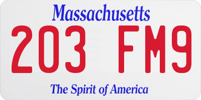 MA license plate 203FM9