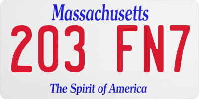 MA license plate 203FN7