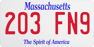 MA license plate 203FN9