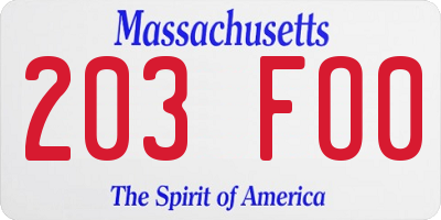 MA license plate 203FO0