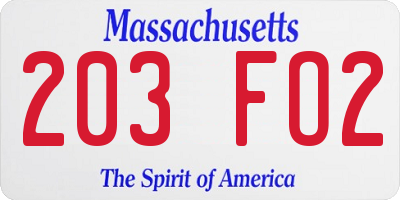 MA license plate 203FO2