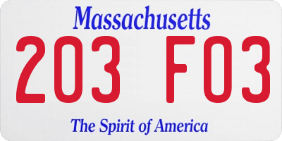 MA license plate 203FO3