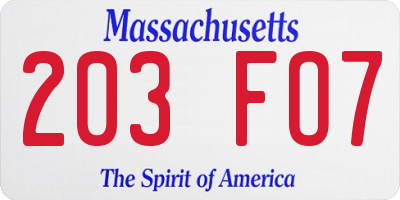 MA license plate 203FO7
