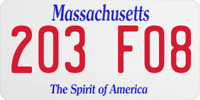 MA license plate 203FO8