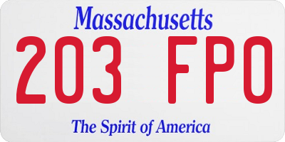MA license plate 203FP0