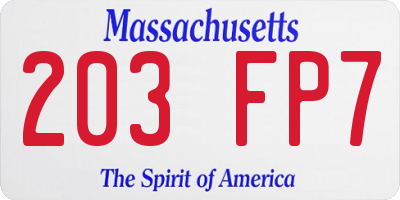 MA license plate 203FP7