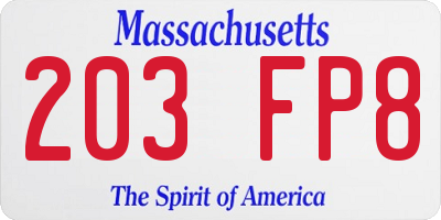 MA license plate 203FP8