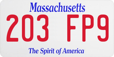 MA license plate 203FP9