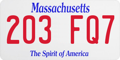 MA license plate 203FQ7