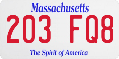 MA license plate 203FQ8
