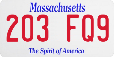 MA license plate 203FQ9