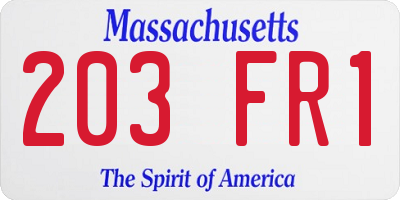 MA license plate 203FR1