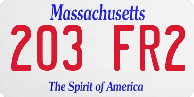 MA license plate 203FR2