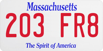 MA license plate 203FR8