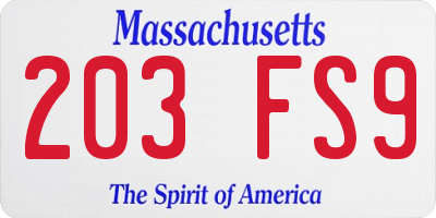 MA license plate 203FS9