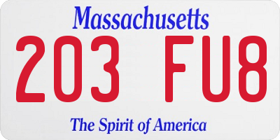 MA license plate 203FU8
