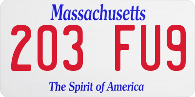 MA license plate 203FU9