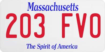 MA license plate 203FV0