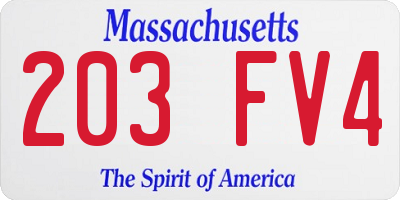 MA license plate 203FV4