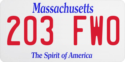MA license plate 203FW0