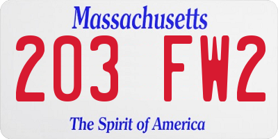 MA license plate 203FW2