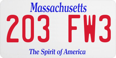 MA license plate 203FW3