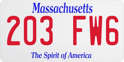 MA license plate 203FW6