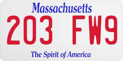 MA license plate 203FW9