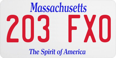 MA license plate 203FX0