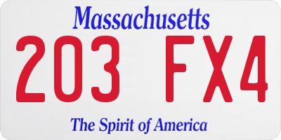 MA license plate 203FX4