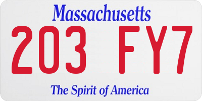 MA license plate 203FY7