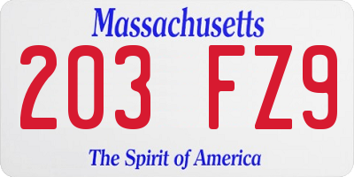 MA license plate 203FZ9