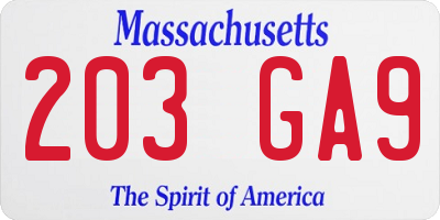 MA license plate 203GA9