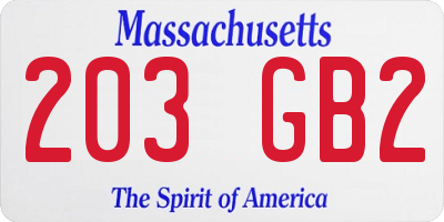 MA license plate 203GB2