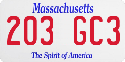 MA license plate 203GC3