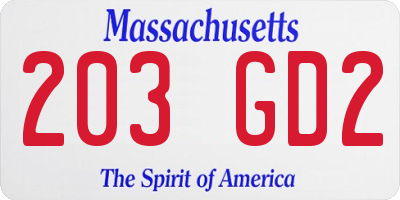 MA license plate 203GD2
