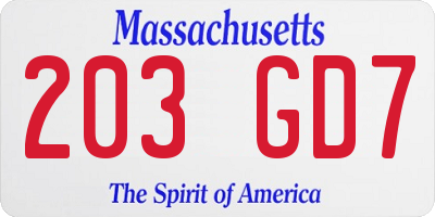 MA license plate 203GD7