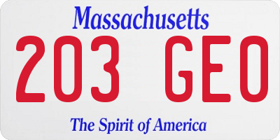 MA license plate 203GE0