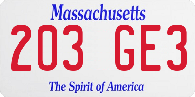 MA license plate 203GE3
