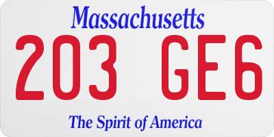 MA license plate 203GE6