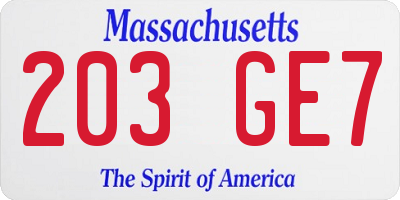 MA license plate 203GE7