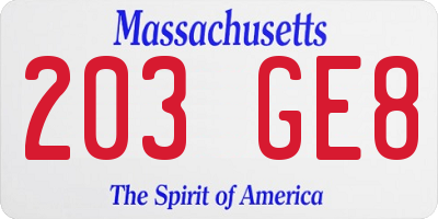 MA license plate 203GE8