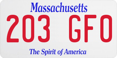 MA license plate 203GF0